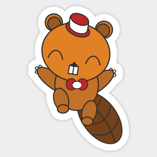 Happy Jumping Beaver with Hat and Bow Tie Sticker